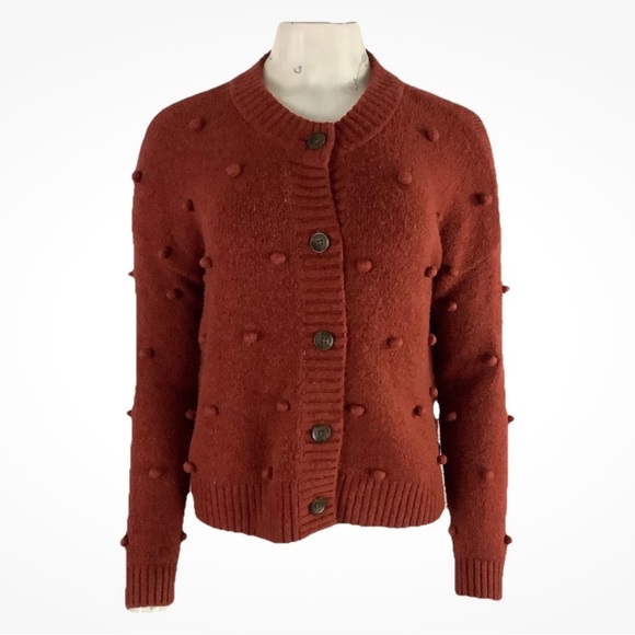 Madewell Sweaters - Madewell Sz XXS Bobble Button Front Cardigan Burnt Orange Cotton Merino Wool